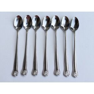 TOWLE Supreme STUART SHELL Stainless Iced Tea Spoons 7 1/2" Korea  (Set Of 7)